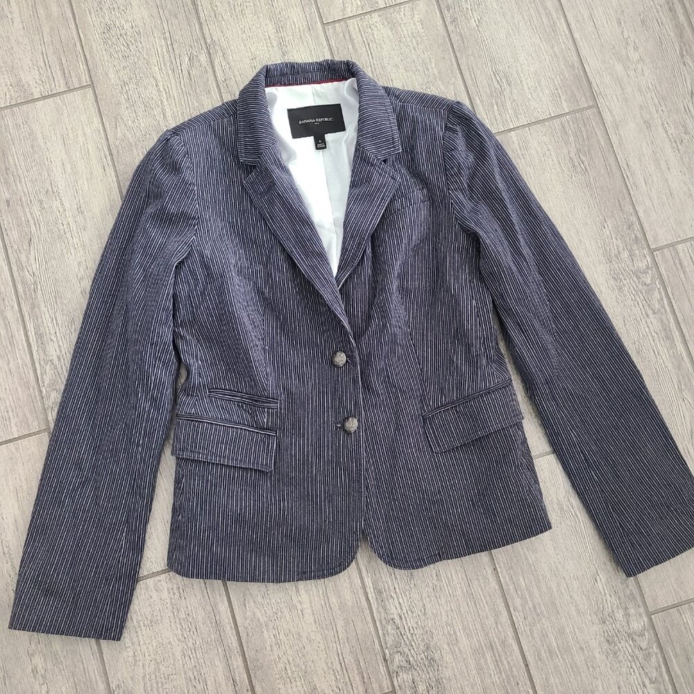 Banana Republic women's blue and white striped blazer size 6 - Picture 4 of 12